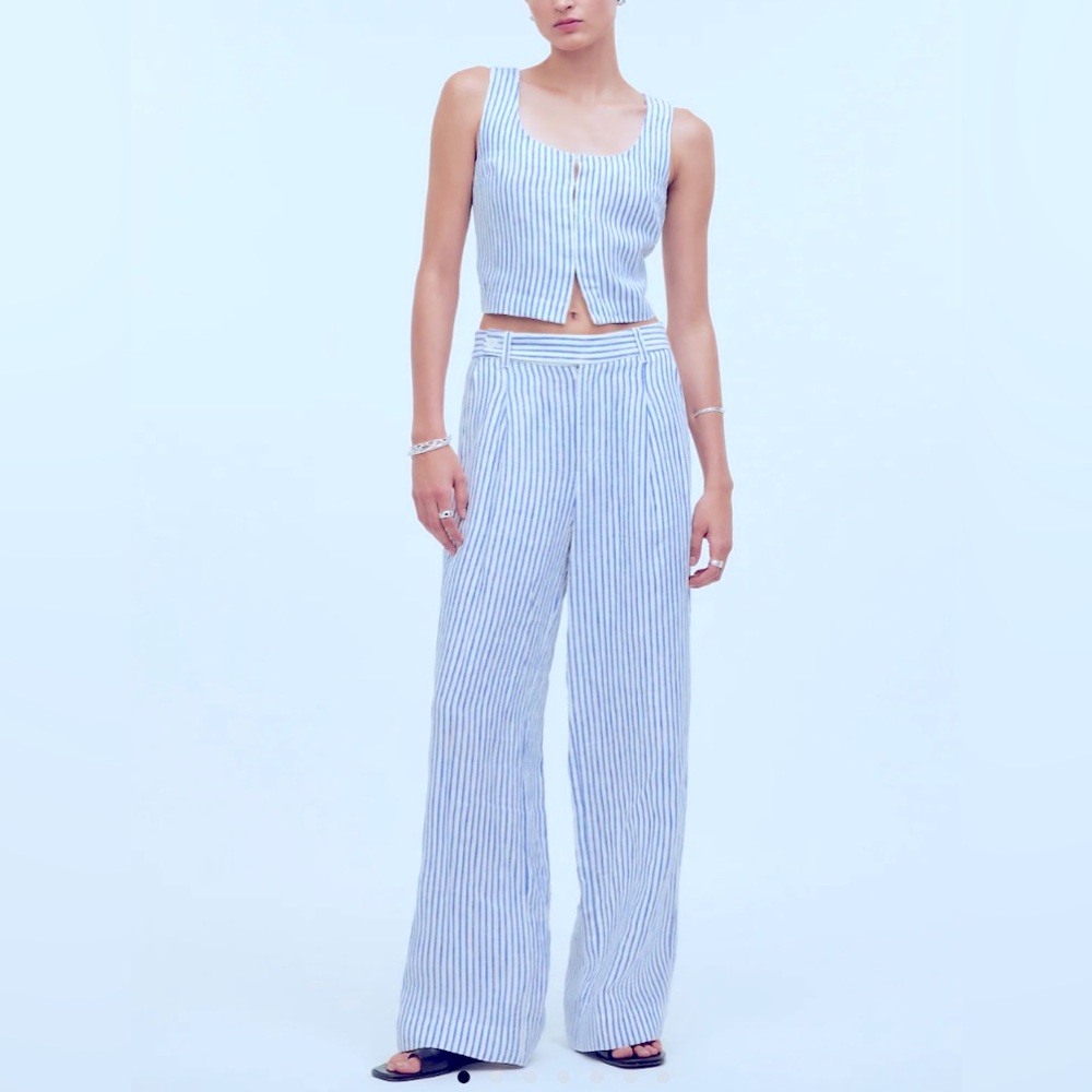 NWT Madewell Scoopneck Linen Sleeveless Crop Tank In Bluestone Size 2